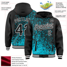 Load image into Gallery viewer, Custom Lakes Blue Black-White Abstract Fragment Art 3D Pattern Design Bomber Full-Snap Varsity Letterman Hoodie Jacket
