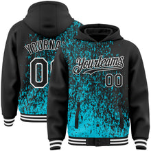 Load image into Gallery viewer, Custom Lakes Blue Black-White Abstract Fragment Art 3D Pattern Design Bomber Full-Snap Varsity Letterman Hoodie Jacket
