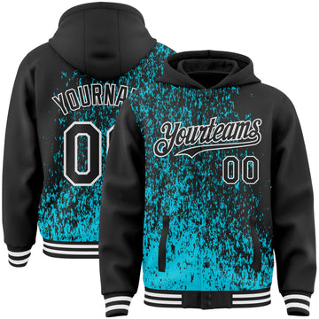 Custom Lakes Blue Black-White Abstract Fragment Art 3D Pattern Design Bomber Full-Snap Varsity Letterman Hoodie Jacket