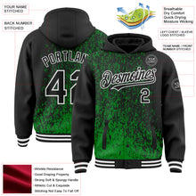 Load image into Gallery viewer, Custom Grass Green Black-White Abstract Fragment Art 3D Pattern Design Bomber Full-Snap Varsity Letterman Hoodie Jacket
