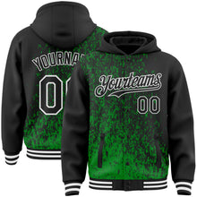 Load image into Gallery viewer, Custom Grass Green Black-White Abstract Fragment Art 3D Pattern Design Bomber Full-Snap Varsity Letterman Hoodie Jacket
