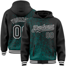 Load image into Gallery viewer, Custom Midnight Green Black-White Abstract Fragment Art 3D Pattern Design Bomber Full-Snap Varsity Letterman Hoodie Jacket
