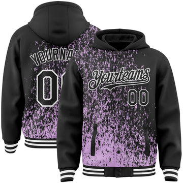 Custom Light Purple Black-White Abstract Fragment Art 3D Pattern Design Bomber Full-Snap Varsity Letterman Hoodie Jacket