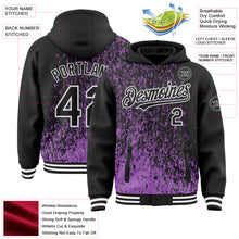 Load image into Gallery viewer, Custom Medium Purple Black-White Abstract Fragment Art 3D Pattern Design Bomber Full-Snap Varsity Letterman Hoodie Jacket
