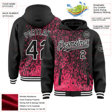 Load image into Gallery viewer, Custom Neon Pink Black-White Abstract Fragment Art 3D Pattern Design Bomber Full-Snap Varsity Letterman Hoodie Jacket
