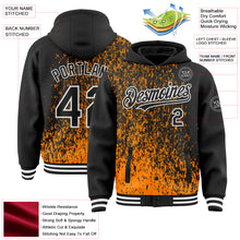 Load image into Gallery viewer, Custom Bay Orange Black-White Abstract Fragment Art 3D Pattern Design Bomber Full-Snap Varsity Letterman Hoodie Jacket
