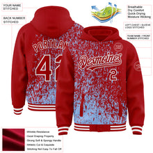Load image into Gallery viewer, Custom Light Blue Red-White Abstract Fragment Art 3D Pattern Design Bomber Full-Snap Varsity Letterman Hoodie Jacket
