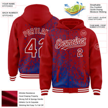 Load image into Gallery viewer, Custom Royal Red-White Abstract Fragment Art 3D Pattern Design Bomber Full-Snap Varsity Letterman Hoodie Jacket
