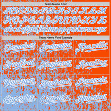 Load image into Gallery viewer, Custom Orange Light Blue-White Abstract Fragment Art 3D Pattern Design Bomber Full-Snap Varsity Letterman Hoodie Jacket
