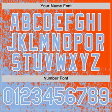 Load image into Gallery viewer, Custom Orange Light Blue-White Abstract Fragment Art 3D Pattern Design Bomber Full-Snap Varsity Letterman Hoodie Jacket
