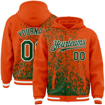 Custom Orange Green-White Abstract Fragment Art 3D Pattern Design Bomber Full-Snap Varsity Letterman Hoodie Jacket