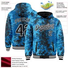 Load image into Gallery viewer, Custom Blue Black-White 3D Pattern Design Bomber Full-Snap Varsity Letterman Hoodie Jacket
