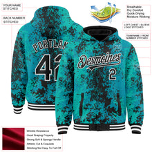 Load image into Gallery viewer, Custom Teal Black-White 3D Pattern Design Bomber Full-Snap Varsity Letterman Hoodie Jacket

