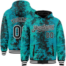 Load image into Gallery viewer, Custom Teal Black-White 3D Pattern Design Bomber Full-Snap Varsity Letterman Hoodie Jacket
