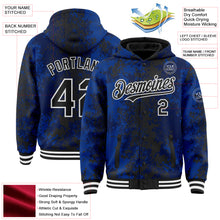 Load image into Gallery viewer, Custom Royal Black-White 3D Pattern Design Bomber Full-Snap Varsity Letterman Hoodie Jacket
