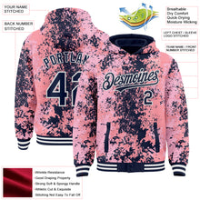 Load image into Gallery viewer, Custom Pink Navy-White 3D Pattern Design Bomber Full-Snap Varsity Letterman Hoodie Jacket
