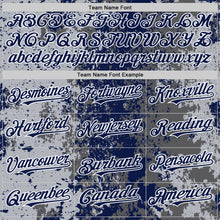 Load image into Gallery viewer, Custom Gray Navy-White 3D Pattern Design Bomber Full-Snap Varsity Letterman Hoodie Jacket
