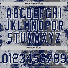 Load image into Gallery viewer, Custom Gray Navy-White 3D Pattern Design Bomber Full-Snap Varsity Letterman Hoodie Jacket
