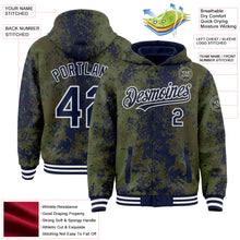 Загрузить изображение в средство просмотра галереи, Custom Olive Navy-White 3D Pattern Design Bomber Full-Snap Varsity Letterman Hoodie Jacket
