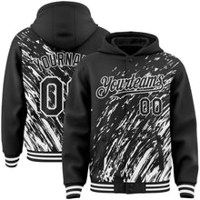 Load image into Gallery viewer, Custom Black Black-White 3D Pattern Design Bomber Full-Snap Varsity Letterman Hoodie Jacket
