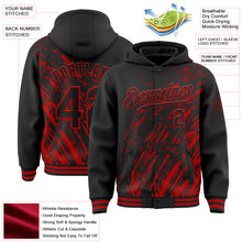 Charger l&#39;image dans la galerie, Custom Black Black-Red 3D Pattern Design Bomber Full-Snap Varsity Letterman Hoodie Jacket
