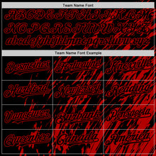 Charger l&#39;image dans la galerie, Custom Black Black-Red 3D Pattern Design Bomber Full-Snap Varsity Letterman Hoodie Jacket
