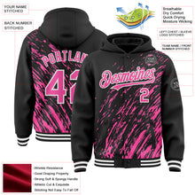 Load image into Gallery viewer, Custom Black Pink-White 3D Pattern Design Bomber Full-Snap Varsity Letterman Hoodie Jacket
