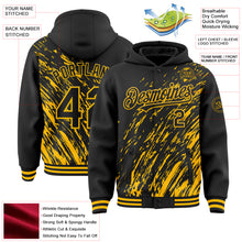Load image into Gallery viewer, Custom Black Black-Gold 3D Pattern Design Bomber Full-Snap Varsity Letterman Hoodie Jacket
