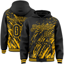 Load image into Gallery viewer, Custom Black Black-Gold 3D Pattern Design Bomber Full-Snap Varsity Letterman Hoodie Jacket
