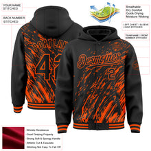 Load image into Gallery viewer, Custom Black Black-Orange 3D Pattern Design Bomber Full-Snap Varsity Letterman Hoodie Jacket
