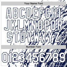 Load image into Gallery viewer, Custom White White-Navy 3D Pattern Design Bomber Full-Snap Varsity Letterman Hoodie Jacket
