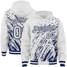 Load image into Gallery viewer, Custom White White-Navy 3D Pattern Design Bomber Full-Snap Varsity Letterman Hoodie Jacket
