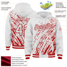 Load image into Gallery viewer, Custom White White-Red 3D Pattern Design Bomber Full-Snap Varsity Letterman Hoodie Jacket
