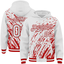 Load image into Gallery viewer, Custom White White-Red 3D Pattern Design Bomber Full-Snap Varsity Letterman Hoodie Jacket
