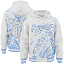 Load image into Gallery viewer, Custom White White-Light Blue 3D Pattern Design Bomber Full-Snap Varsity Letterman Hoodie Jacket
