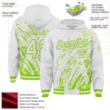 Load image into Gallery viewer, Custom White White-Neon Green 3D Pattern Design Bomber Full-Snap Varsity Letterman Hoodie Jacket
