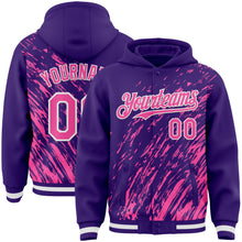 Load image into Gallery viewer, Custom Purple Pink-White 3D Pattern Design Bomber Full-Snap Varsity Letterman Hoodie Jacket
