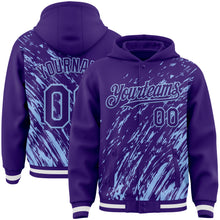 Load image into Gallery viewer, Custom Purple Purple-Light Blue 3D Pattern Design Bomber Full-Snap Varsity Letterman Hoodie Jacket
