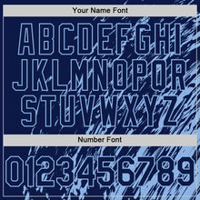 Load image into Gallery viewer, Custom Navy Navy-Light Blue 3D Pattern Design Bomber Full-Snap Varsity Letterman Hoodie Jacket
