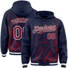 Load image into Gallery viewer, Custom Navy Crimson-White 3D Pattern Design Bomber Full-Snap Varsity Letterman Hoodie Jacket
