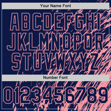 Load image into Gallery viewer, Custom Navy Navy-Medium Pink 3D Pattern Design Bomber Full-Snap Varsity Letterman Hoodie Jacket
