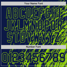 Load image into Gallery viewer, Custom Navy Navy-Neon Green 3D Pattern Design Bomber Full-Snap Varsity Letterman Hoodie Jacket
