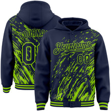 Load image into Gallery viewer, Custom Navy Navy-Neon Green 3D Pattern Design Bomber Full-Snap Varsity Letterman Hoodie Jacket
