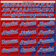 Load image into Gallery viewer, Custom Red Royal-White 3D Pattern Design Bomber Full-Snap Varsity Letterman Hoodie Jacket
