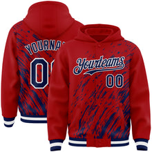 Load image into Gallery viewer, Custom Red Navy-White 3D Pattern Design Bomber Full-Snap Varsity Letterman Hoodie Jacket
