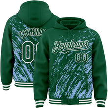 Load image into Gallery viewer, Custom Light Blue Kelly Green-White 3D Pattern Design Bomber Full-Snap Varsity Letterman Hoodie Jacket

