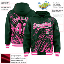 Load image into Gallery viewer, Custom Kelly Green Pink-White 3D Pattern Design Bomber Full-Snap Varsity Letterman Hoodie Jacket
