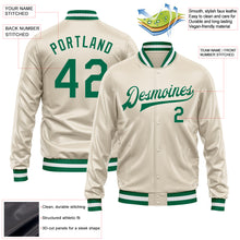 Загрузить изображение в средство просмотра галереи, Custom Cream Kelly Green Bomber Full-Snap Varsity Faux Leather Letterman Jacket
