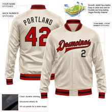 Load image into Gallery viewer, Custom Cream Red-Black Bomber Full-Snap Varsity Faux Leather Letterman Jacket
