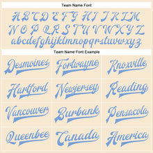 Load image into Gallery viewer, Custom Cream Light Blue Bomber Full-Snap Varsity Faux Leather Letterman Jacket
